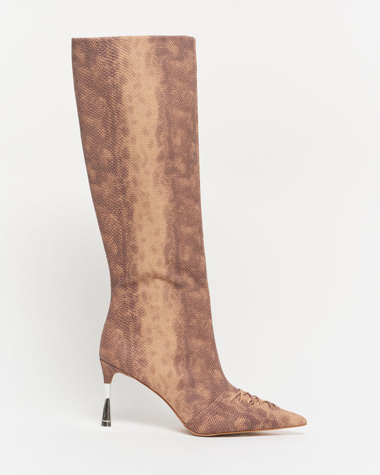 Kiara Heeled Boot - Taupe Snakeskin